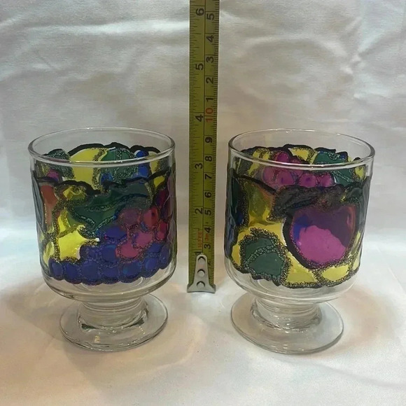 Vintage Libbey Fruit Stained Glass Juice Tumbler Set of 2 - Picture 4 of 4